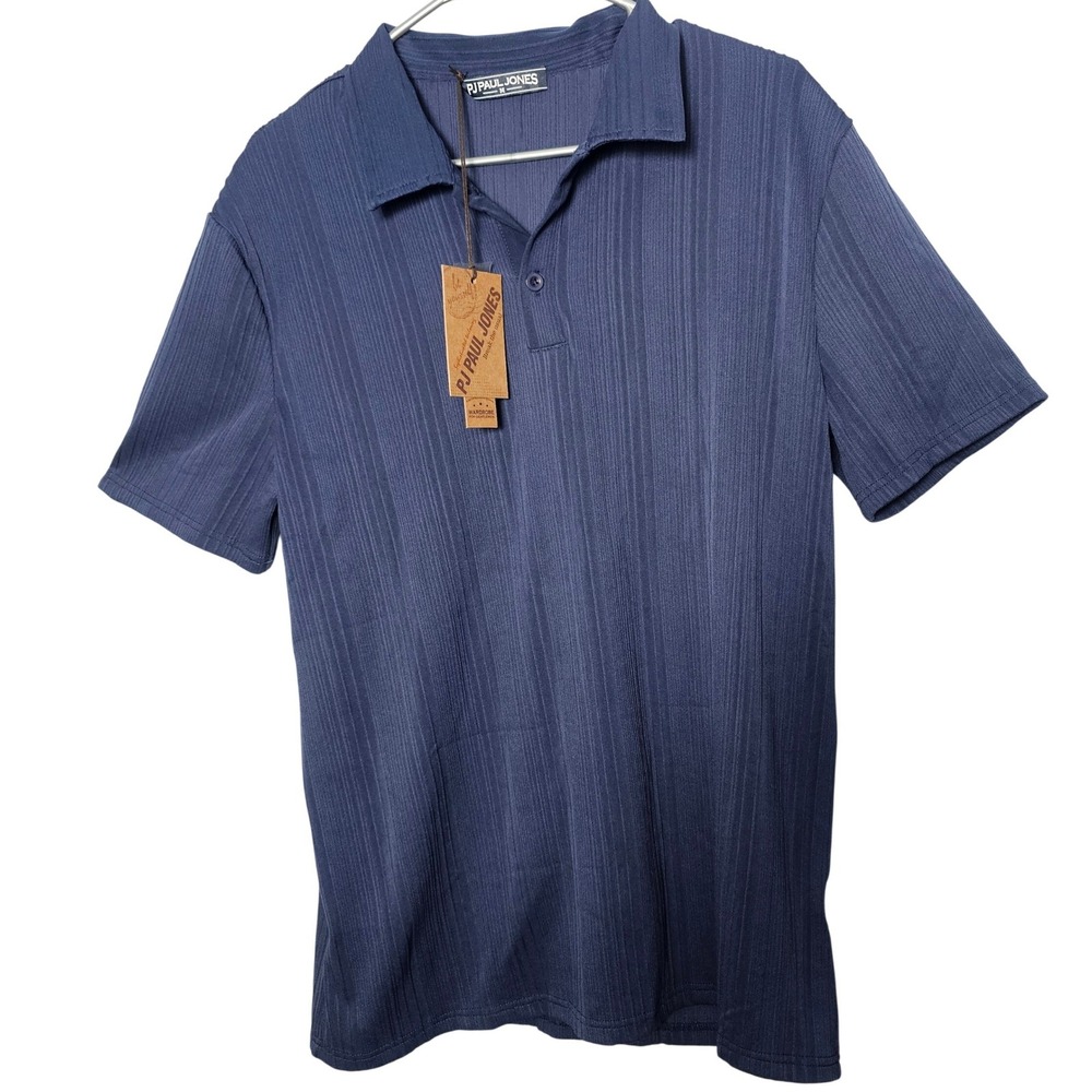 PJ Paul Jones Ribbed Knit Polo Shirt Men M Navy Retro Mod Short Sleeve NWT